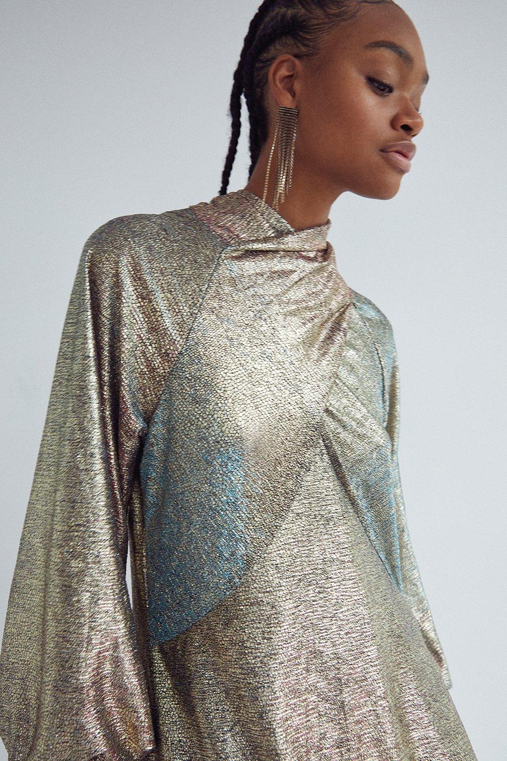 Textured Metallic Statement Wrap Maxi Dress | Warehouse